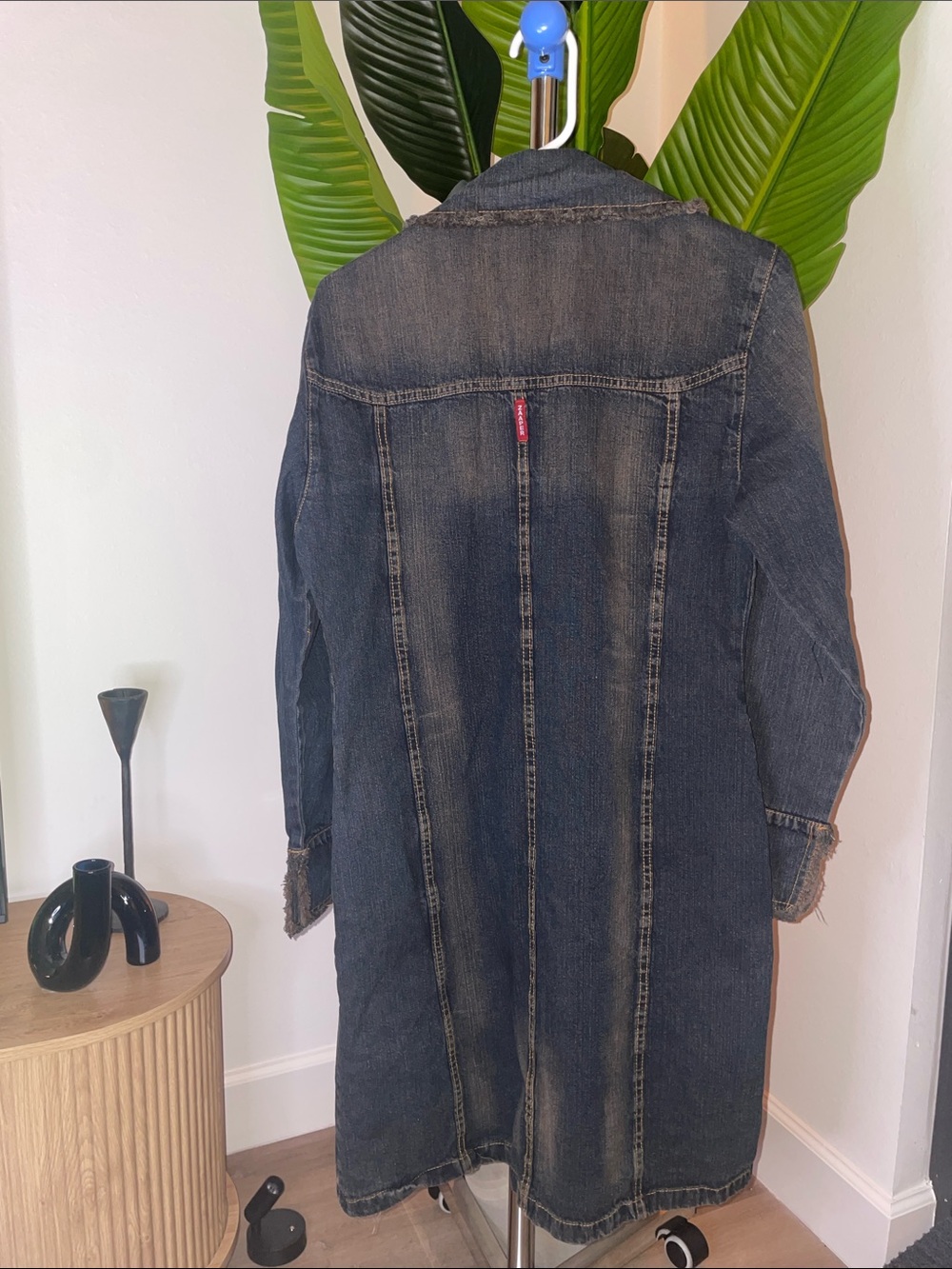 Dark Blue Denim Long Coat Jacket - Picture 3 of 3